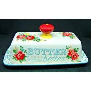 Pioneer Woman Vintage Floral Butter Dish Stoneware Useful and Gorgeous 8x4x3.5
